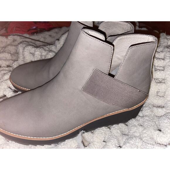 Eileen Fisher Women's Lark Leather Gray Suede Wedge Heel Booties 12 Slip On - Picture 9 of 10